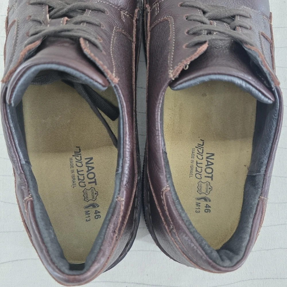 NAOT Mens Olaf Lace‑Up Dark Brown Leather Shoes Made in Israel Size 13 US/ 46 EU